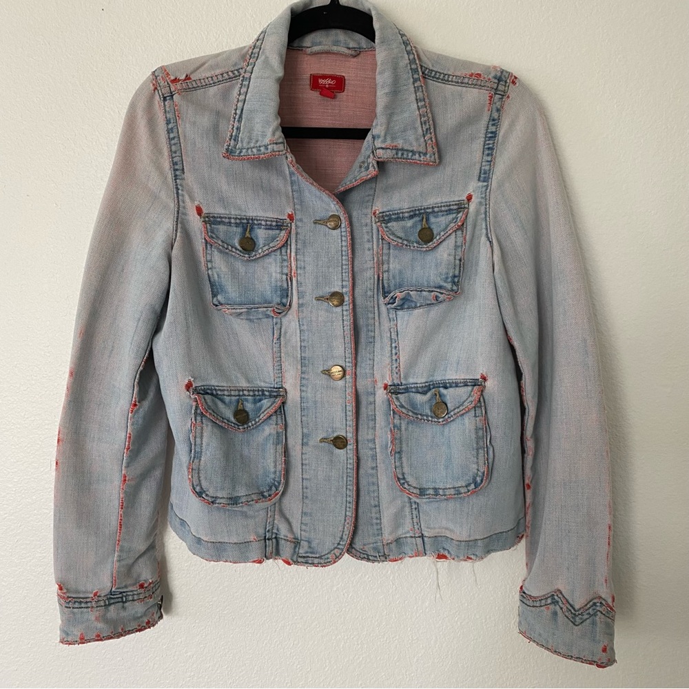 Mossimo Vintage Faded Denim Distressed Jean Jacket Large Grunge Western Punk 90s